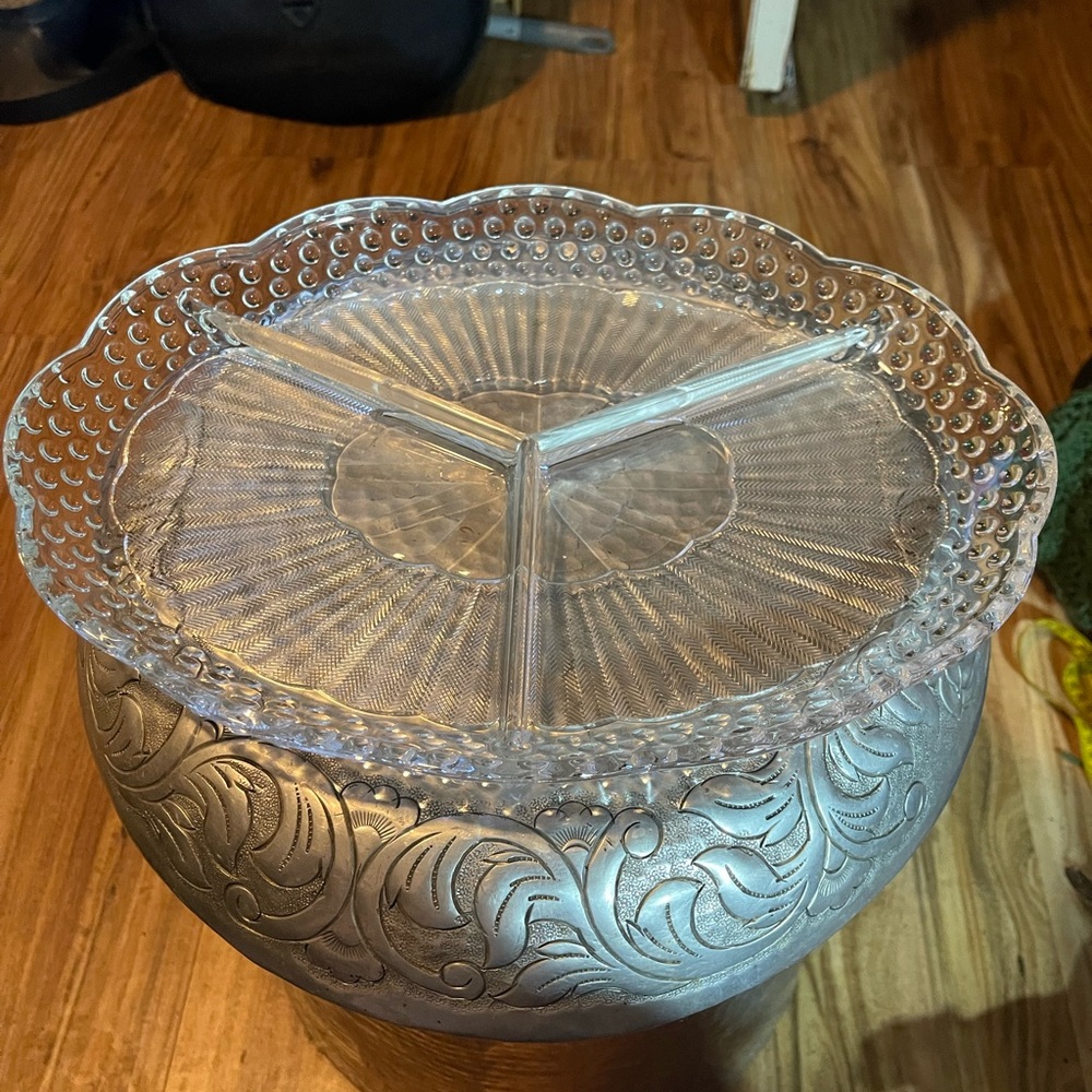 Vintage Clear Glass Divided Serving Platter